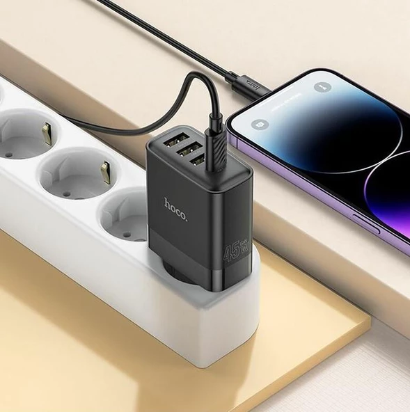 HOCO C127A PD45W 3 USB + 1 Type-C Girişli Hızlı Şarj Adaptörü Başlığı - 5