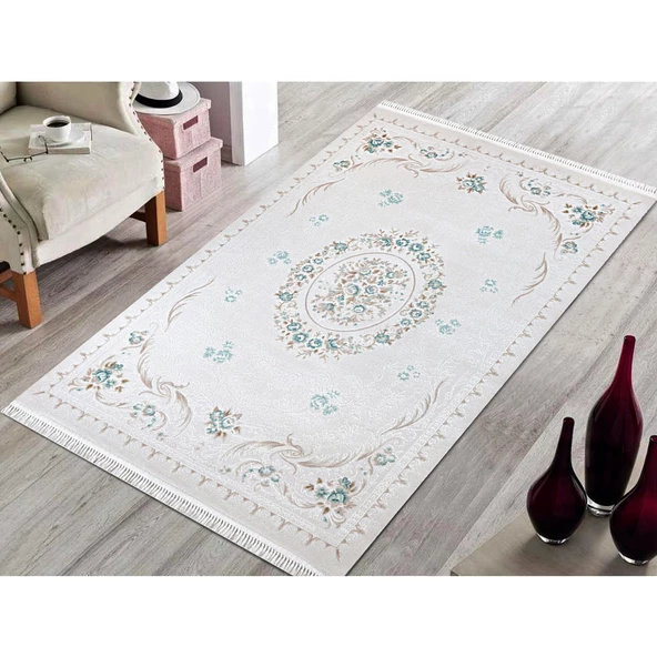 BAHARİYE HA RUBY 9661 MAVİ 155 X 230 CM SAÇAKLI MODERN HALI ürün görseli