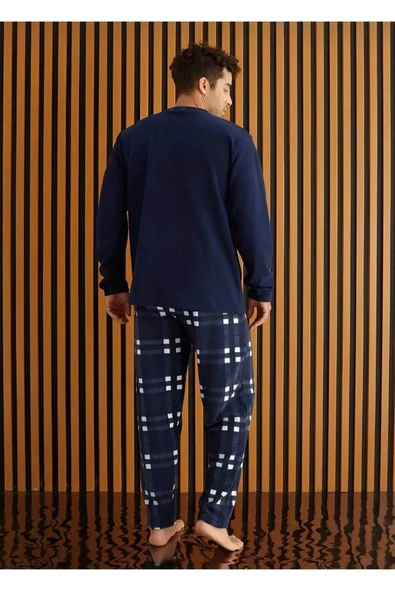 Pijamoni Erkek Düğme Yaka Kışlık Polar Pijama Takımı 6100/13 - 1 Adet  L Lacivert - Resim 2