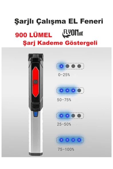 Şarjlı Çalışma EL Feneri Fonksiyonlu 180 Derece Dönebilen COB LED Mıknatıslı Kamp,Oto Tamir Lamba - 5