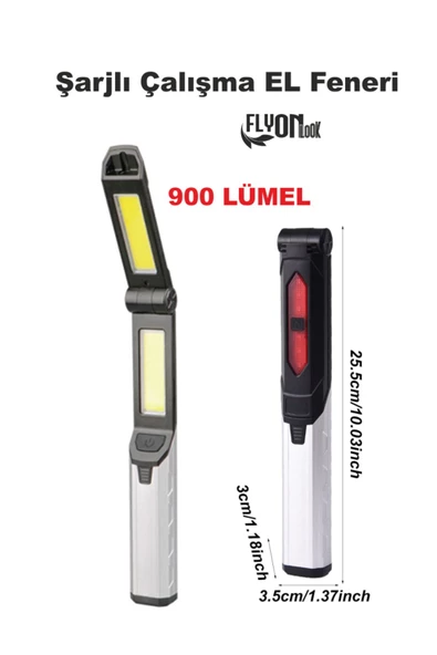 Şarjlı Çalışma EL Feneri Fonksiyonlu 180 Derece Dönebilen COB LED Mıknatıslı Kamp,Oto Tamir Lamba - 4