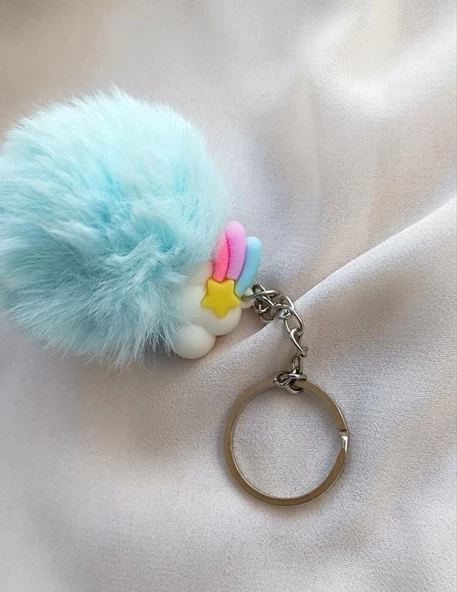 Anahtarlık Gökkuşağı Pon Pon Süs Araba Çanta Cüzdan Süsü Aksesuar - Resim 3