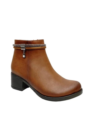 Fix 9303 Deri Trend Fashion Fermuarlı Kadın Bot