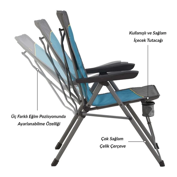 Justy Xl 3 Pozisyonlu Konforlu Katlanır Kamp Sandalyesi - 4