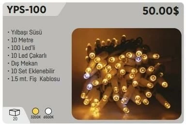 YCL YPS-100 RGB YILBAŞI SÜSÜ 10 MT 100 LEDLİ  220 VOLT EKLENEBİLİR İÇ MEKAN