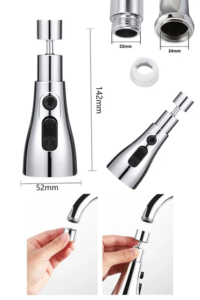 Periboia Yeni Plastik Krom Kaplama 3 Fonksiyonlu 360 Derece Hareketli Mutfak Lavabo Bataryası Başlığı - 4