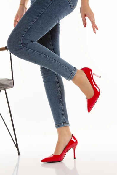 Kadın Rugan Kırmızı Topuklu Stiletto Ayakkabı ( İç Astar Deri ) - 3