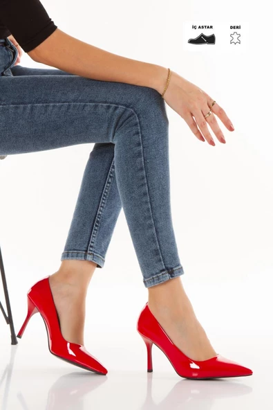 Kadın Rugan Kırmızı Topuklu Stiletto Ayakkabı ( İç Astar Deri ) - 2