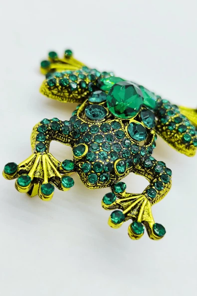 Yeşil Taşlı Kurbağa Broş - Resim 2
