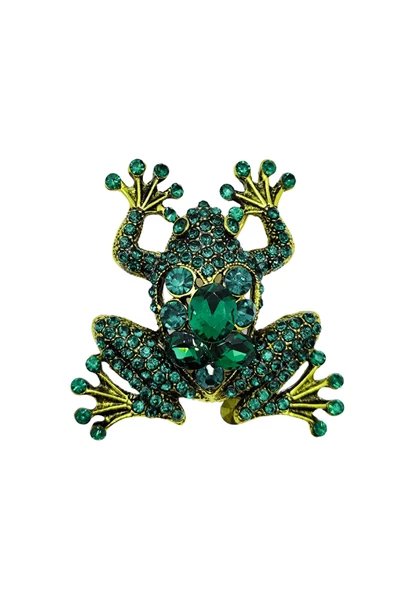 Yeşil Taşlı Kurbağa Broş - Resim 3