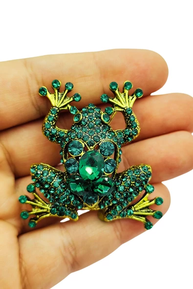 Yeşil Taşlı Kurbağa Broş ürün görseli 1
