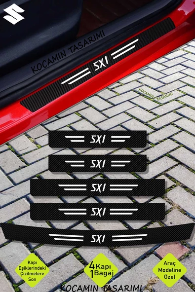 Suzuki SX1 Karbon Kapı Bagaj Eşik Koruyucu Folyo Seti Şık ve Çizik Koruyucu SX1 Yazılı