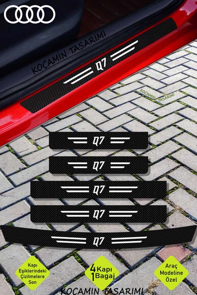 Audi Q7 Karbon Kapı Eşiği ve Bagaj Koruyucu Set Çizilmeye Dayanıklı Sticker Folyo Q7 Yazılı