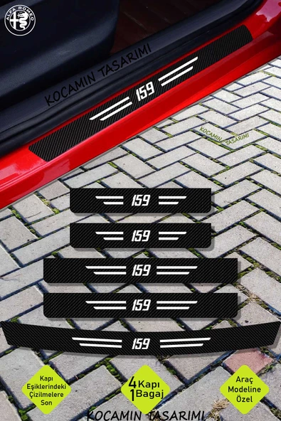 Alfa Romeo 159 Çizilmeye Dayanıklı Karbon Kapı Bagaj Eşik Koruma Seti Folyo Sticker 159 Yazılı