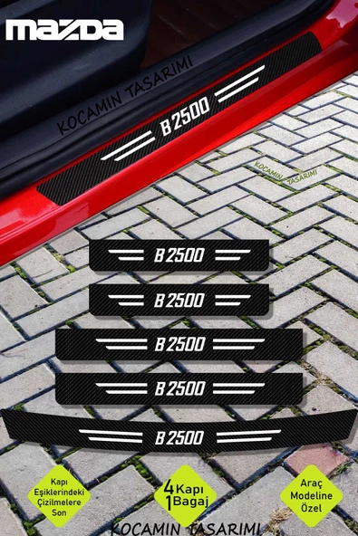 Mazda B2500 Kapı ve Bagaj Eşiği Koruyucu Set Karbon Folyo Çizik Engelleyici B2500 Yazılı