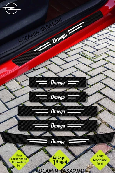Opel Omega Karbon Kapı Eşiği ve Bagaj Koruyucu Set Çizilmeye Dayanıklı Sticker Folyo Omega Yazılı