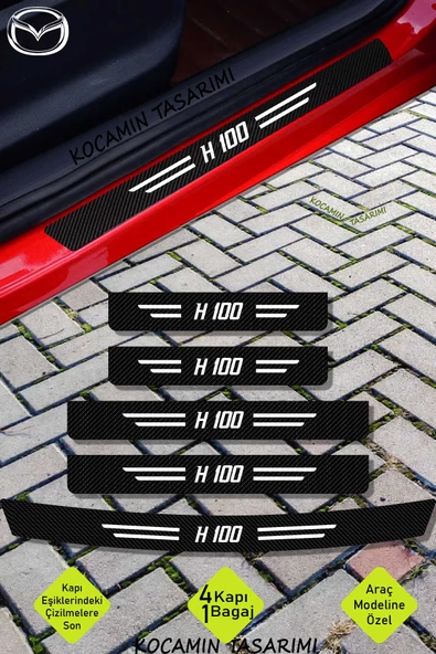 Hyundai H 100 Karbon Kapı Eşiği ve Bagaj Koruyucu Set Çizilmeye Dayanıklı Sticker Folyo H 100 Yazılı