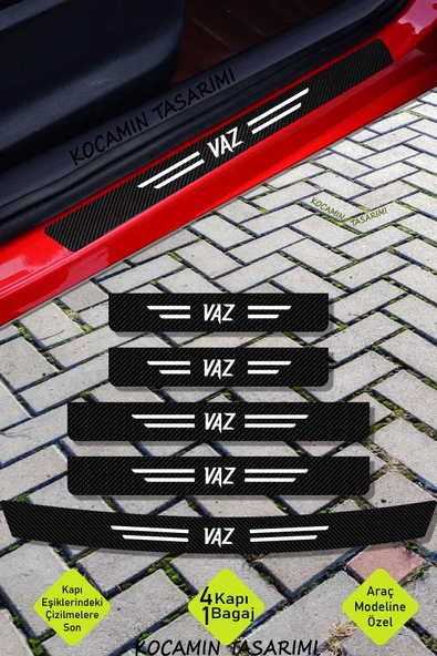 Lada VAZ Uyumlu Karbon Kapı Bagaj Eşik Koruyucu Seti Çizilme Önleyici Folyo ve Sticker VAZ Yazılı