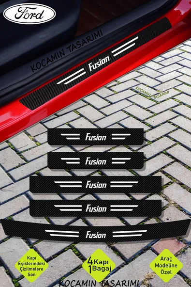 Ford Fusion Uyumlu Karbon Kapı Bagaj Eşik Koruyucu Seti Çizilme Önleyici Folyo ve Sticker Fusion Yazılı