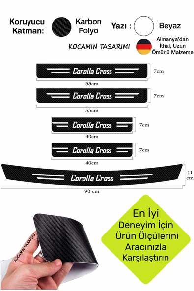 Toyota Corolla Cross Karbon Kapı Eşiği ve Bagaj Koruyucu Set Çizilmeye Dayanıklı Sticker Folyo Corolla Cross Yazılı - 2