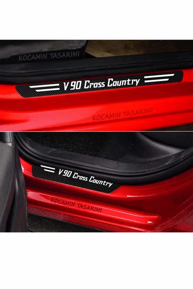 Volvo V90 Cross Country Araç Kapı ve Bagaj Eşiği Koruyucu Set Karbon Folyo Çizilme Engelleyici V90 Cross Country Yazılı - 6