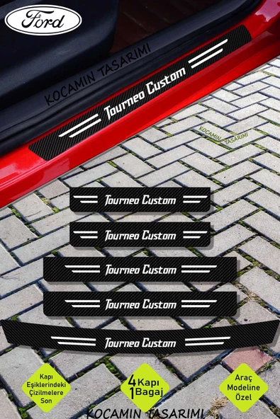 Ford Tourneo Custom Kapı ve Bagaj Eşiği Koruyucu Set Karbon Folyo Çizik Engelleyici Tourneo Custom Yazılı
