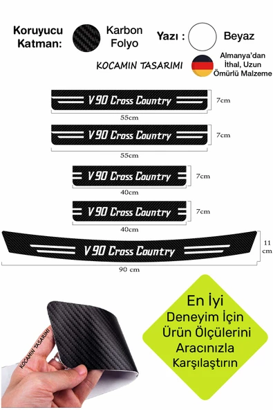 Volvo V90 Cross Country Araç Kapı ve Bagaj Eşiği Koruyucu Set Karbon Folyo Çizilme Engelleyici V90 Cross Country Yazılı - 2