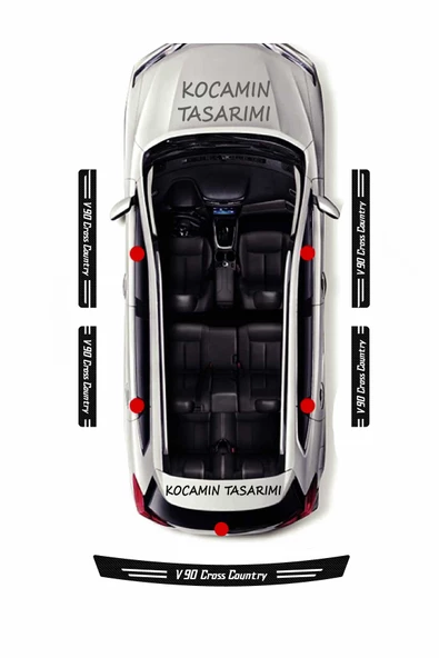 Volvo V90 Cross Country Araç Kapı ve Bagaj Eşiği Koruyucu Set Karbon Folyo Çizilme Engelleyici V90 Cross Country Yazılı - 3