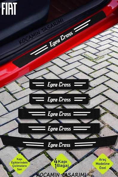 Fiat Egea Cross Kapı ve Bagaj Eşiği Koruyucu Set Karbon Folyo Çizik Engelleyici Egea Cross Yazılı - Resim 1