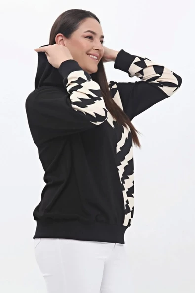 Kadın Büyük Beden Kapşonlu Sweatshirt Siyah Plwm23swt03 - 5
