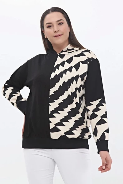 Kadın Büyük Beden Kapşonlu Sweatshirt Siyah Plwm23swt03 - 4