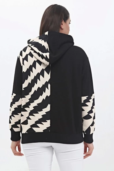 Kadın Büyük Beden Kapşonlu Sweatshirt Siyah Plwm23swt03 - 7