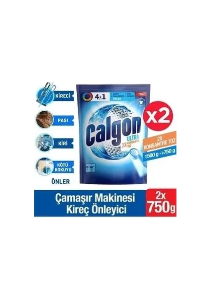 Calgon Power Kir, Pas, Kireç ve Koku Önleyici 4u 1 Arada Ultra Konsantre Toz 750 G x 2