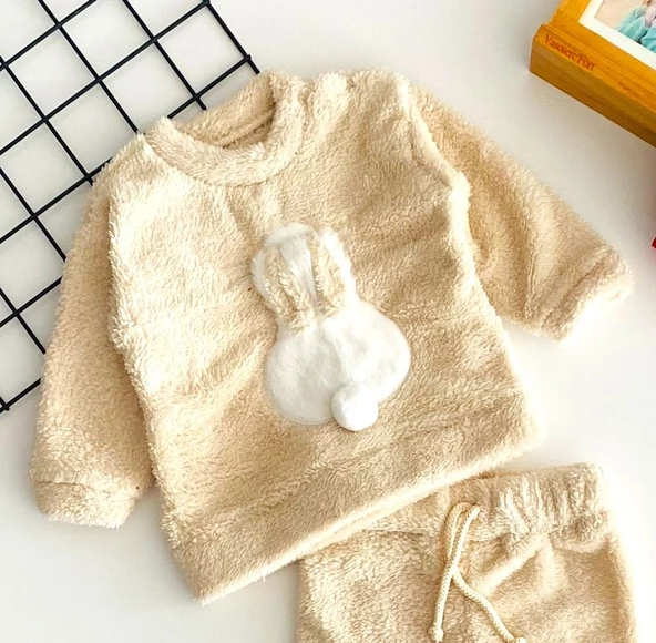 Neşeli Bebekler Tavşan Kabartmalı Welsoft Takım Bej - Resim 2