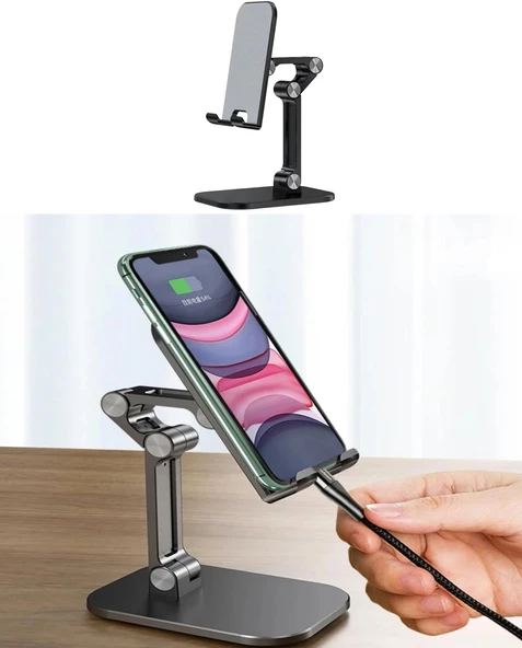 Masa Üstü Telefon/Tablet Tutucu, E- Okuyucu, Samsung Galaxy Serisi Uyumlu, Yüksekliği ayarlanabilir, Ev, Ofis Kullanımına uygun, Extra Uzun Tablet Ve Telefon Tutucu Stand - 1