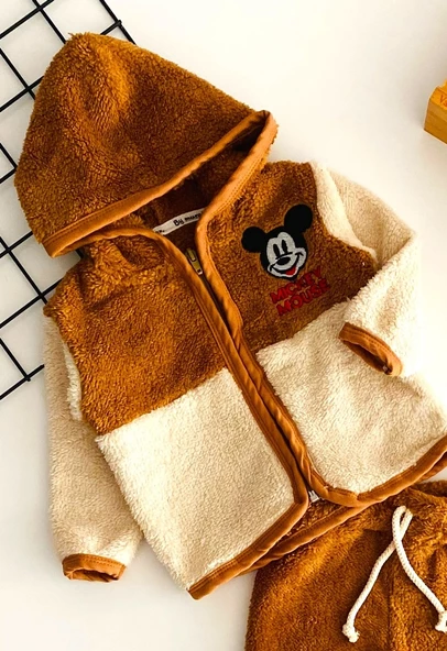 Neşeli Bebekler Mickey Kabartma Desen Welsoft Takım Kahve - 2