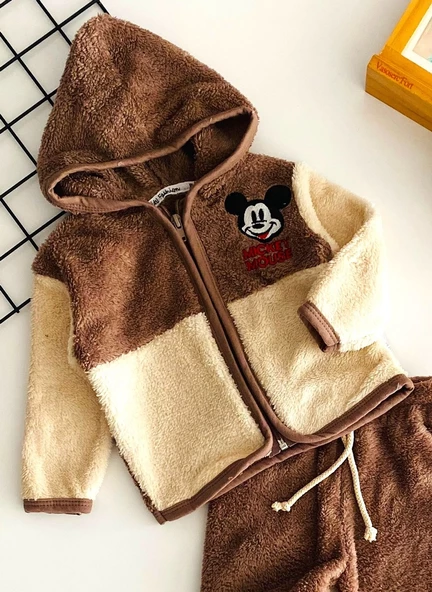 Neşeli Bebekler Mickey Kabartma Desen Welsoft Takım Kahve - 2