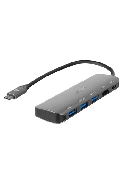 HDMI 4K 30Hz Gri Metal Type-C to 3*USB3.0 6 in 1 1xPD Şarj, 1xUSB-C Adaptör