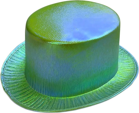 Yeşil Renk Işıltılı Hologram Kumaş Kaplama Fötr Silindir Şapka Yetişkin Boy ürün görseli