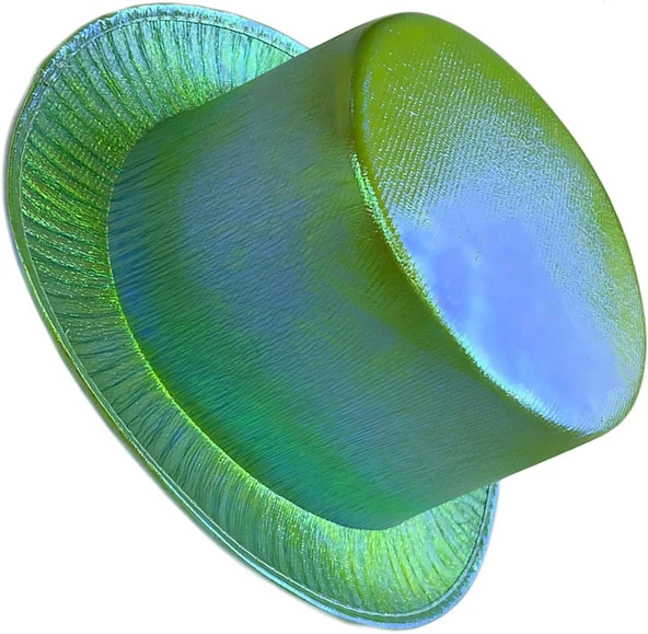 Yeşil Renk Işıltılı Hologram Kumaş Kaplama Fötr Silindir Şapka Yetişkin Boy - Resim 2