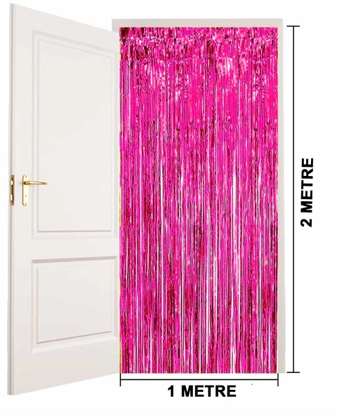 Fuşya Renk Ekstra Metalize Parlak Saçaklı Arka Fon Perde İthal A Kalite 1x2 Metre - 3