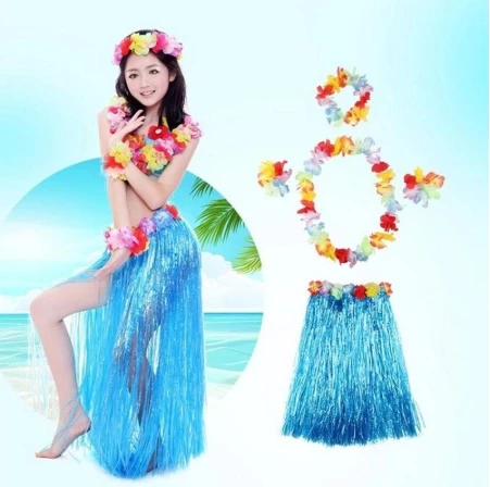 Luau Aloha Hawaii Partisi  Etek Taç Ve Bileklik Seti Mavi - 2