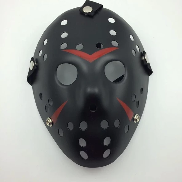 Siyah Renk Kırmızı Çizgili Tam Yüz Hokey Jason Maskesi Hannibal Maskesi - 6