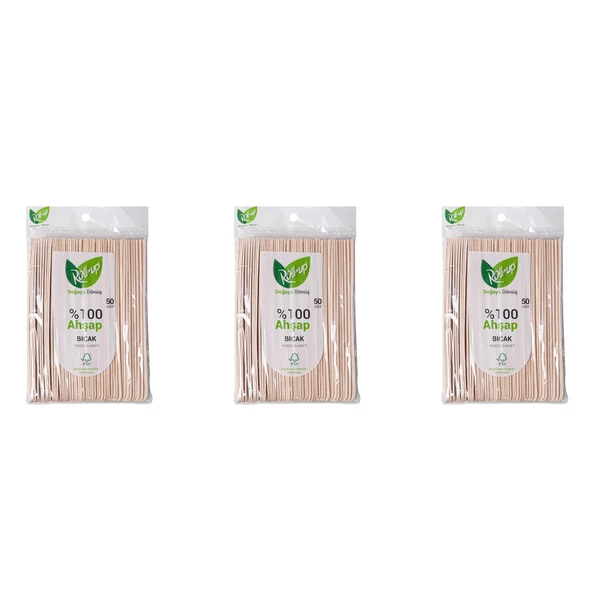 Roll-Up Doğaya Dönüş Ekolojik Doğal Doğa Dostu %100 Ahşap Bıçak - 16 Cm. - 50'li 3 Paket
