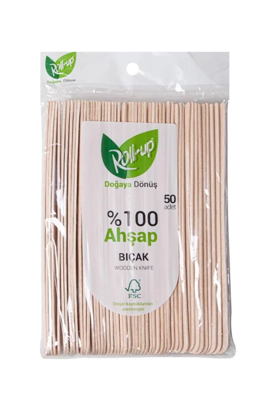 Roll-Up Doğaya Dönüş Ekolojik Doğal Doğa Dostu %100 Ahşap Bıçak - 16 Cm. - 50'li 10 Paket - Resim 2