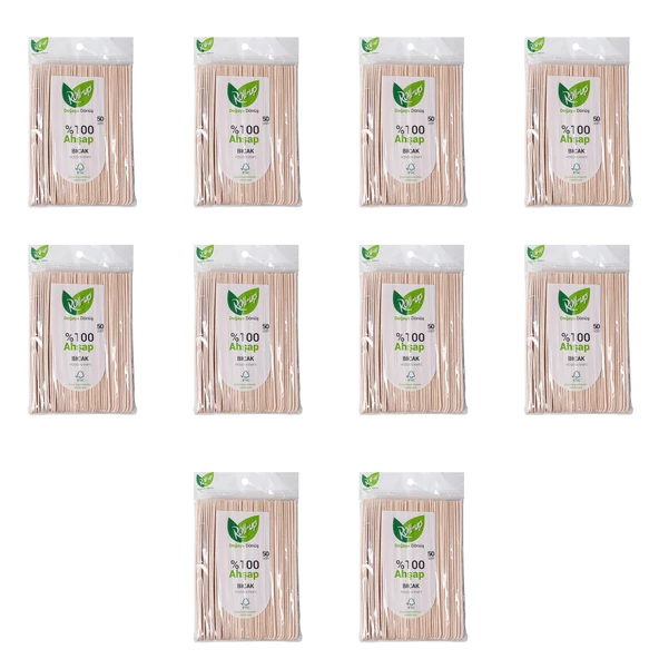 Roll-Up Doğaya Dönüş Ekolojik Doğal Doğa Dostu %100 Ahşap Bıçak - 16 Cm. - 50'li 10 Paket