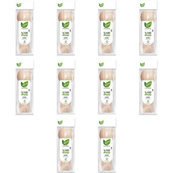 Roll-Up Doğaya Dönüş Ekolojik Doğal %100 Ahşap Kaşık - Kalınlık : 1.8 mm - 16 Cm. - 8'li 10 Paket ürün görseli