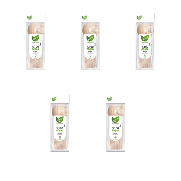 Roll-Up Doğaya Dönüş Ekolojik Doğal %100 Ahşap Kaşık - Kalınlık : 1.8 mm - 16 Cm. - 8'li 5 Paket ürün görseli