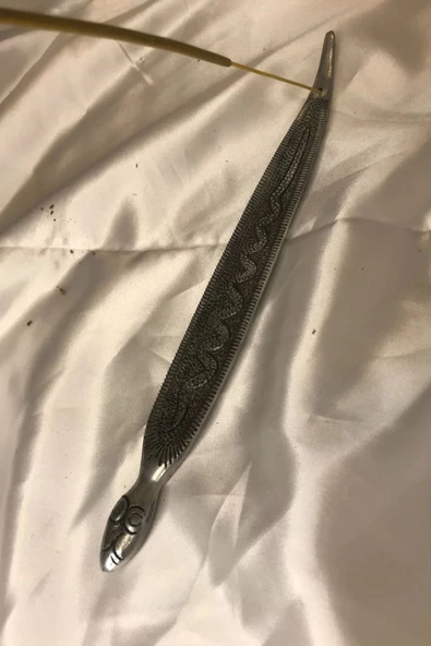 Çubuk Tütsülük İşlemeli Çelik Gümüş Yılan - Resim 4