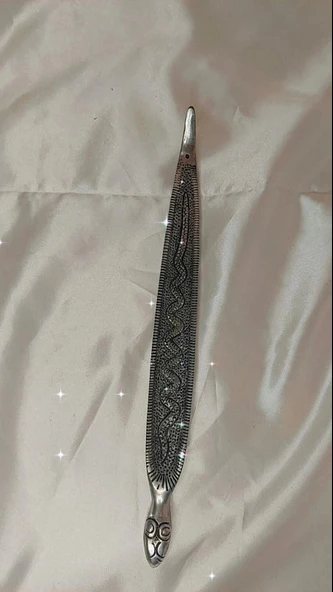 Çubuk Tütsülük İşlemeli Çelik Gümüş Yılan - Resim 2